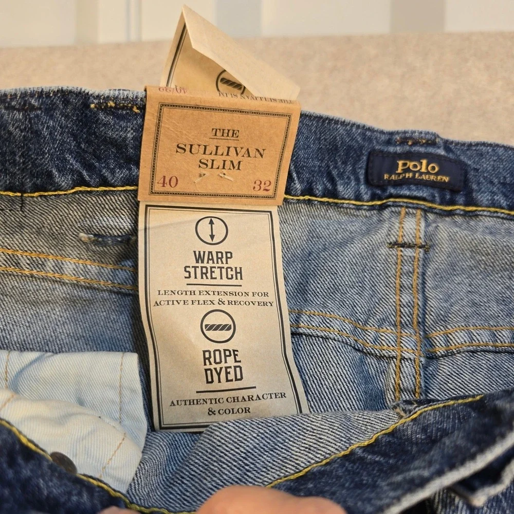 NWT Polo Ralph Lauren Sullivan Slim Jeans Men 40x32 Blue Warp Stretch Distressed